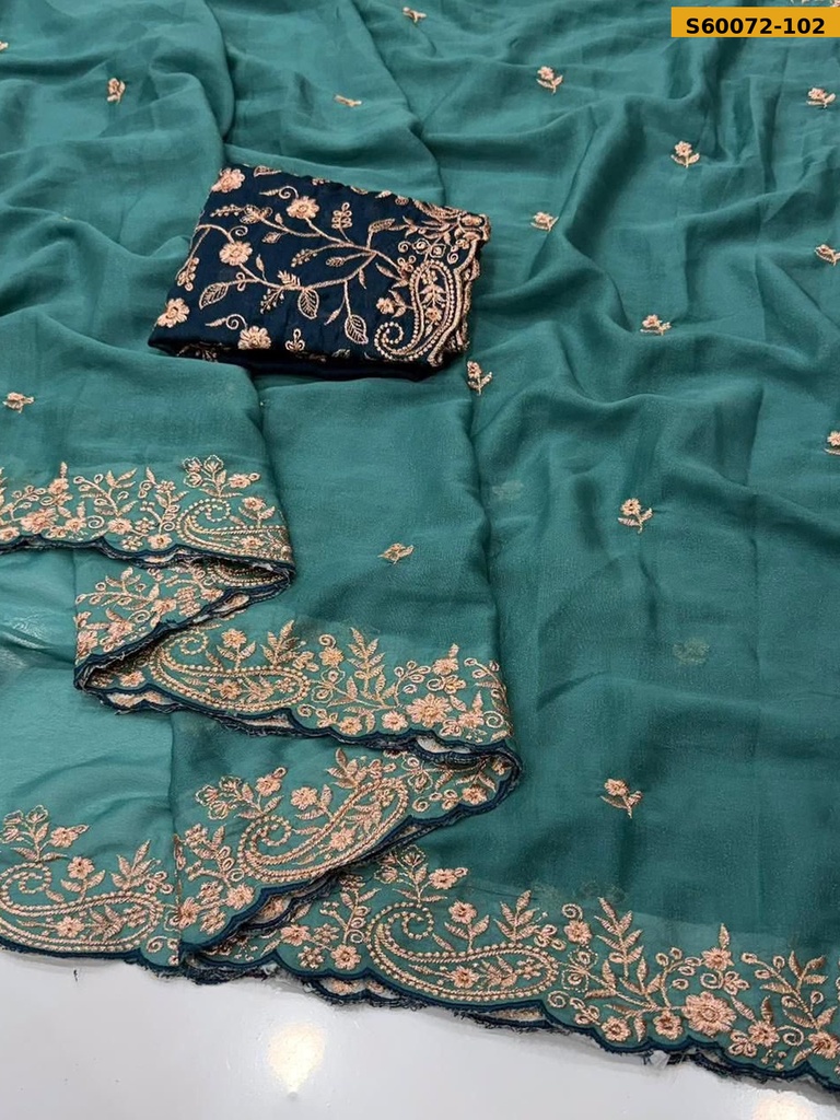 Fancy Star Georgette Embroidery Saree