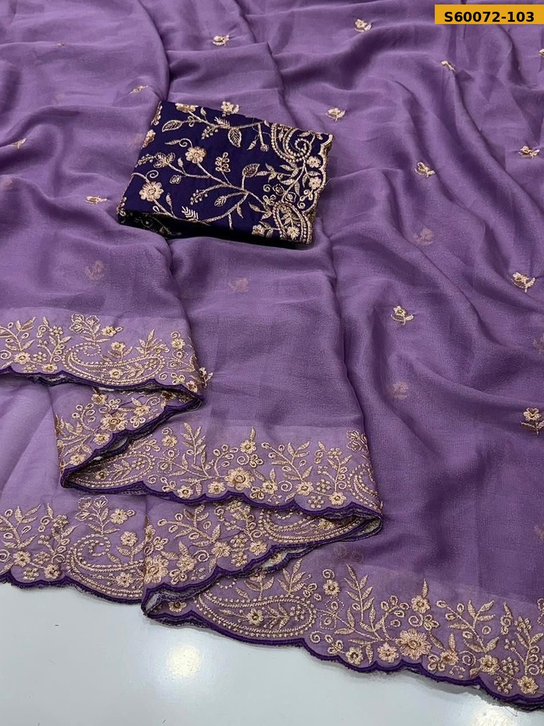 Fancy Star Georgette Embroidery Saree