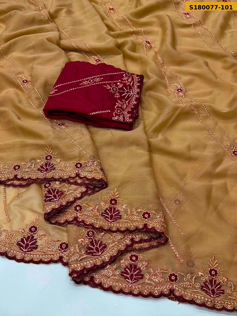 Fancy Star Georgette Embroidery Saree