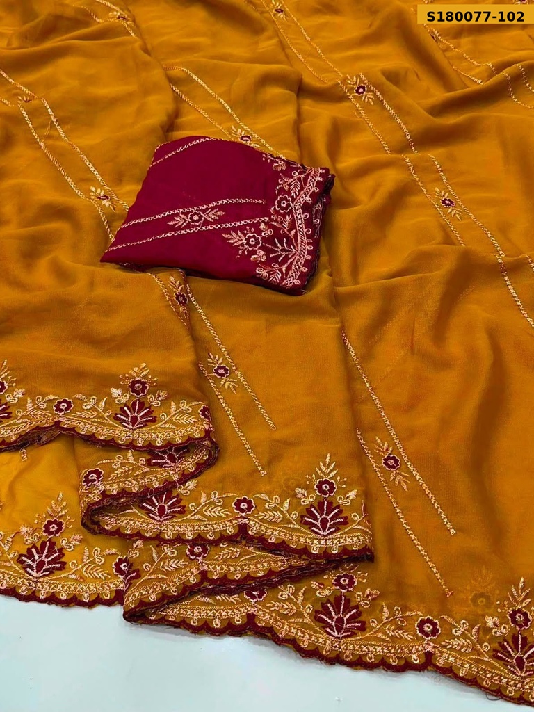 Fancy Star Georgette Embroidery Saree
