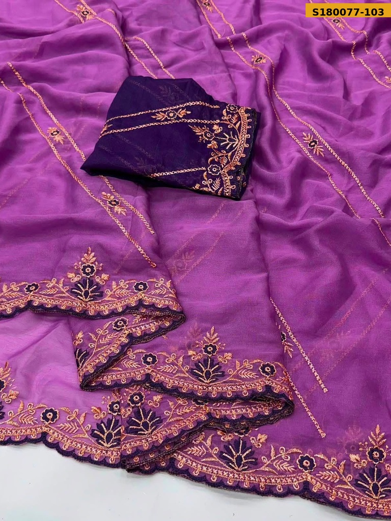 Fancy Star Georgette Embroidery Saree