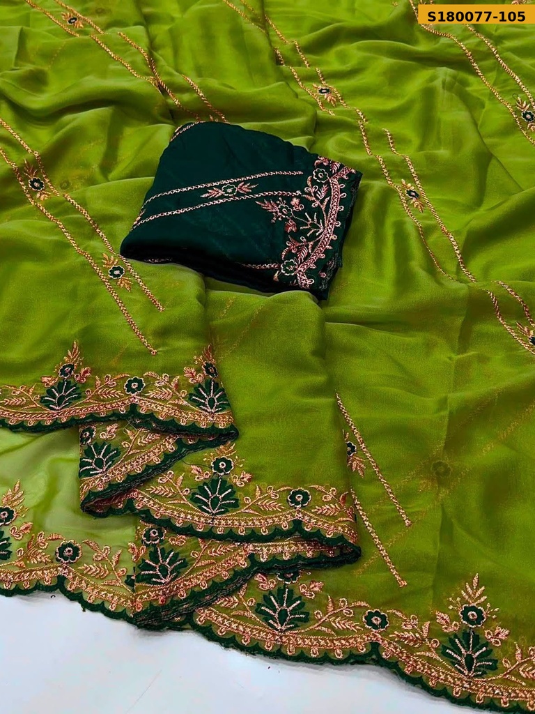 Fancy Star Georgette Embroidery Saree