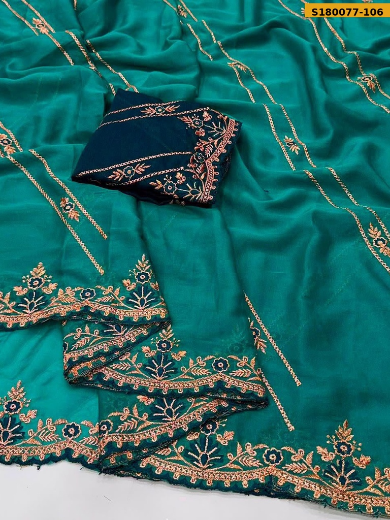 Fancy Star Georgette Embroidery Saree