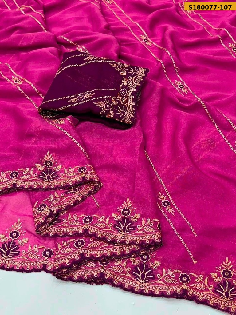 Fancy Star Georgette Embroidery Saree