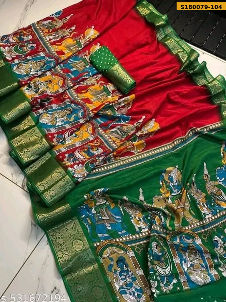 Fancy Dull Moss Silk Saree