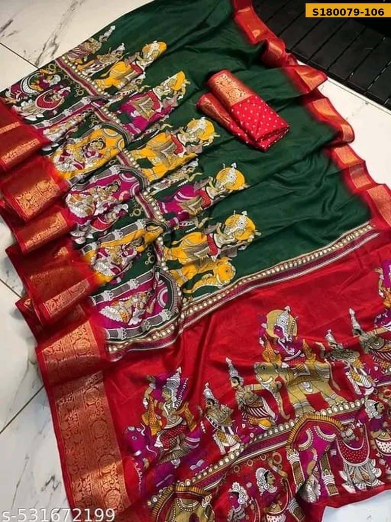 Fancy Dull Moss Silk Saree