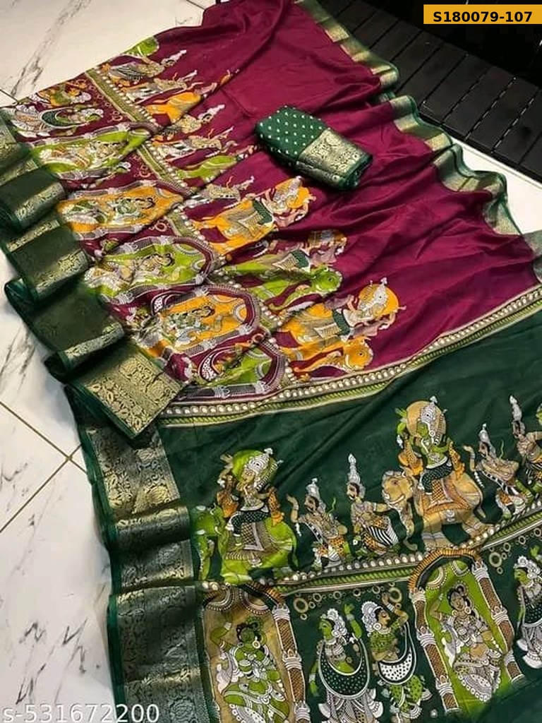 Fancy Dull Moss Silk Saree