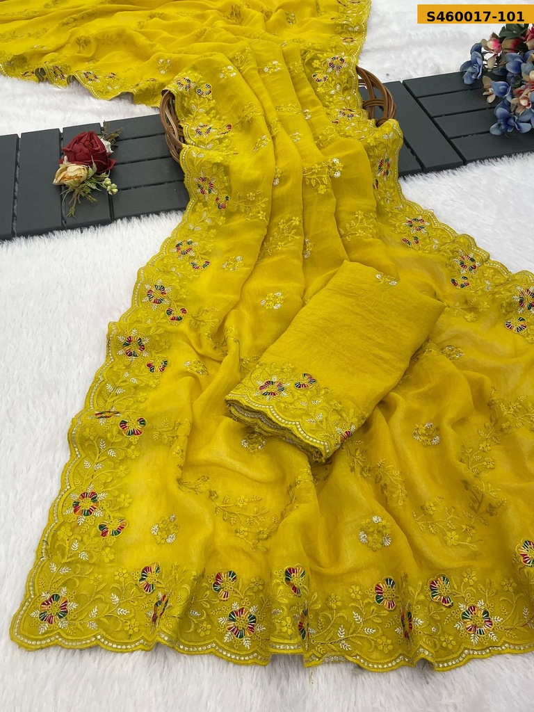 Fancy Crush Embroidery Saree