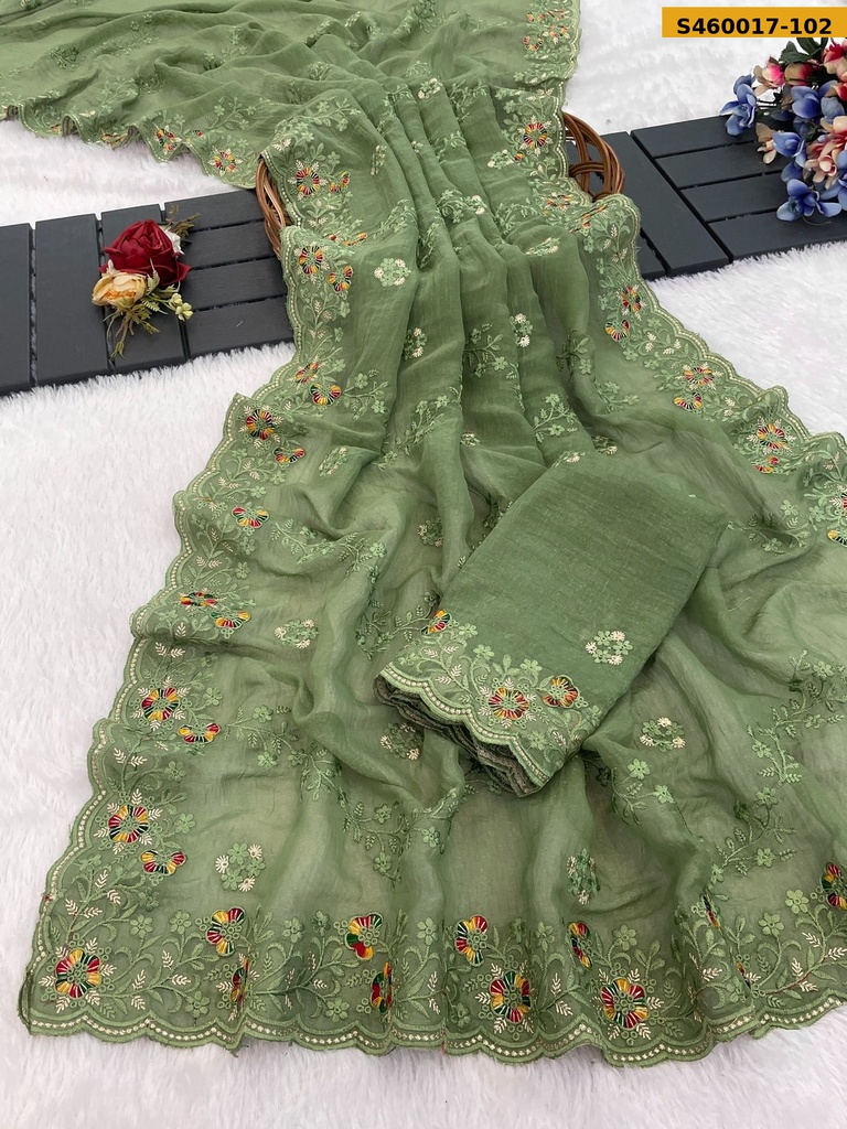 Fancy Crush Embroidery Saree