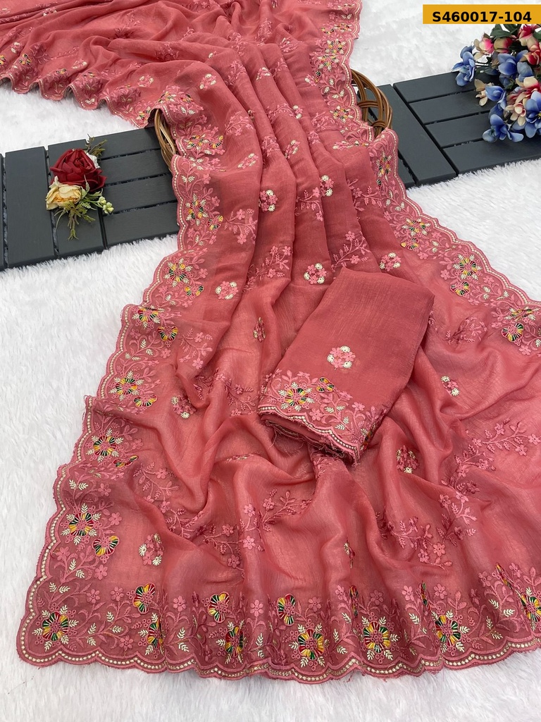 Fancy Crush Embroidery Saree