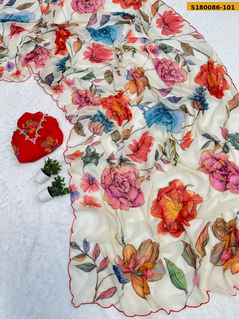 Fancy Soft Chiffon Floral Printed Saree