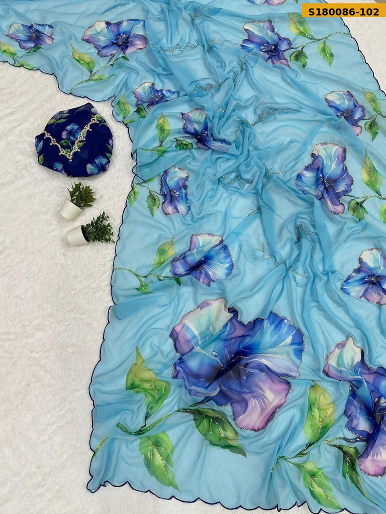 Fancy Soft Chiffon Floral Printed Saree