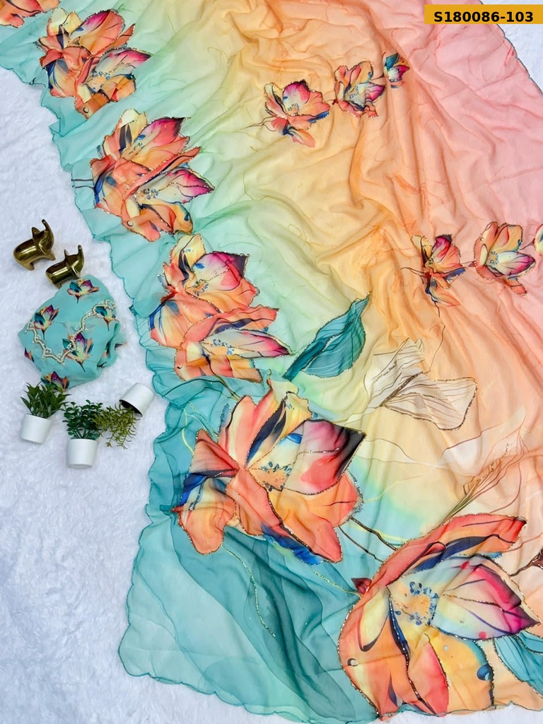 Fancy Soft Chiffon Floral Printed Saree