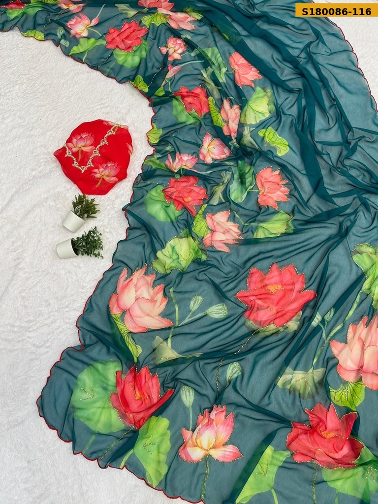 Fancy Soft Chiffon Floral Printed Saree