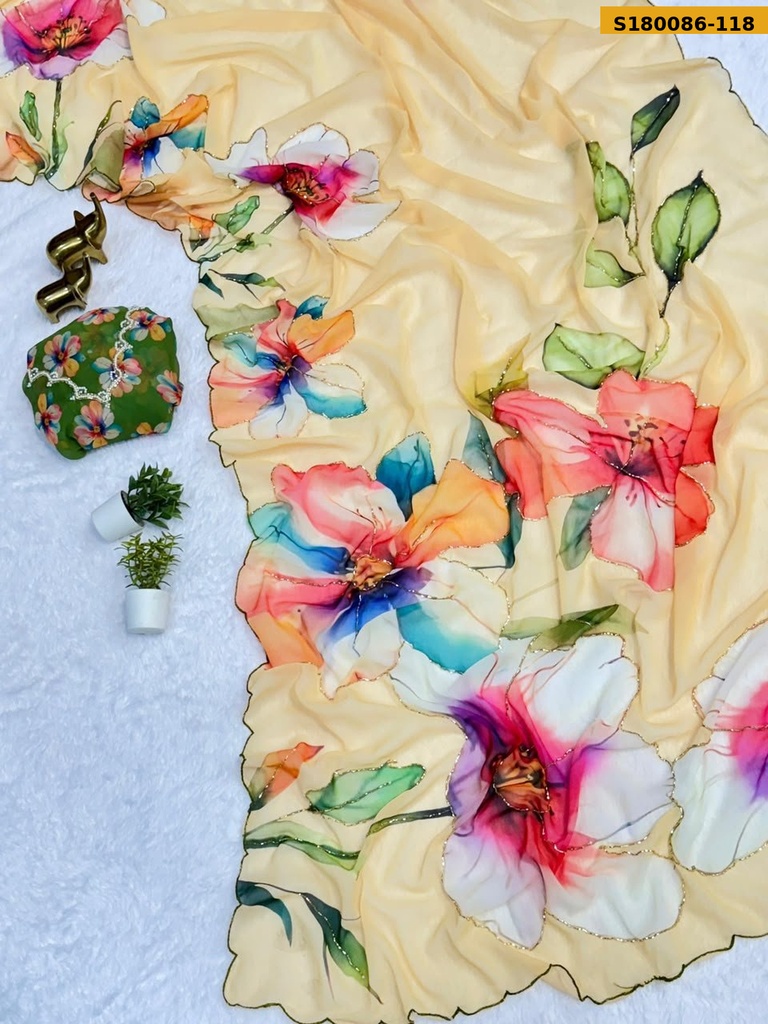 Fancy Soft Chiffon Floral Printed Saree