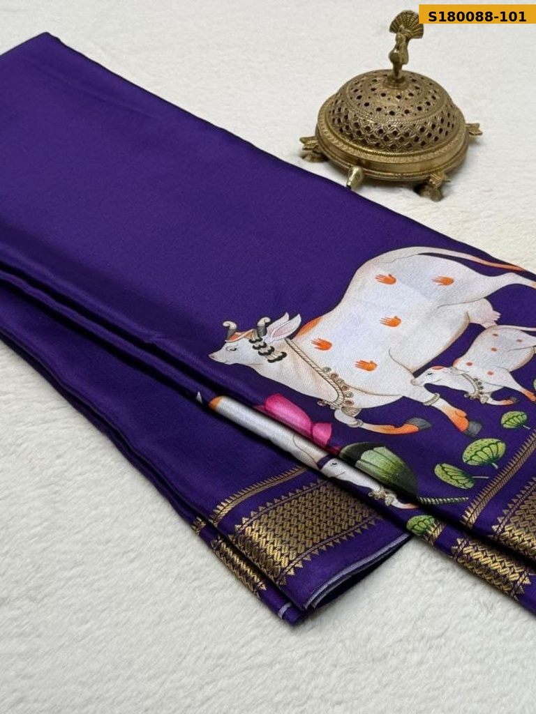 [S180088-101] Fancy Semi Crepe Printed Mysore Silk Saree (S180088-101)