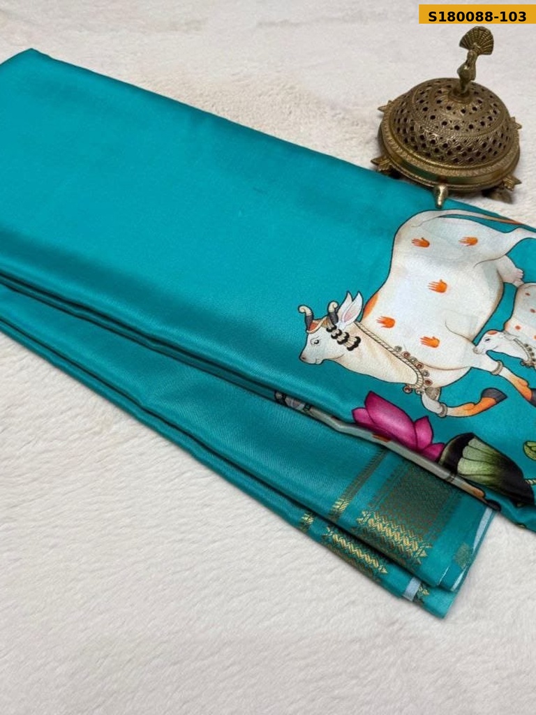 Fancy Semi Crepe Printed Mysore Silk Saree