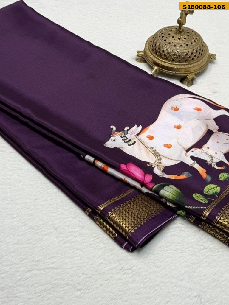 Fancy Semi Crepe Printed Mysore Silk Saree