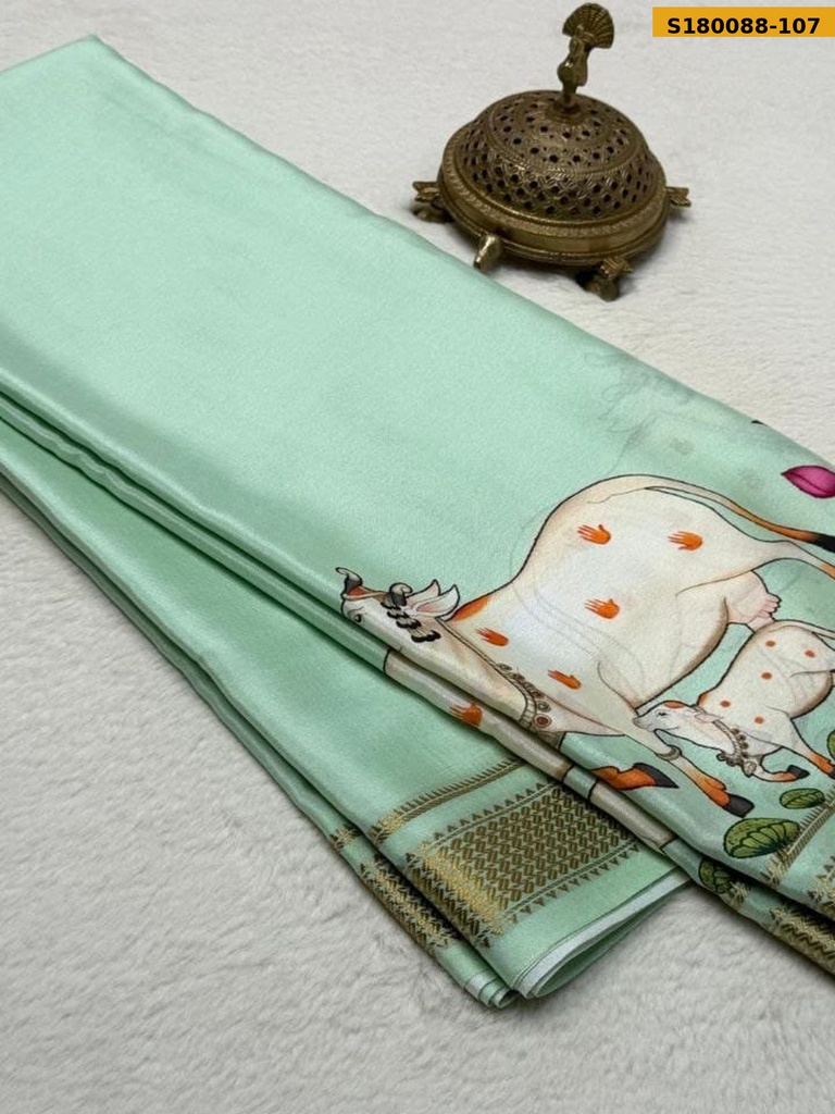 Fancy Semi Crepe Printed Mysore Silk Saree