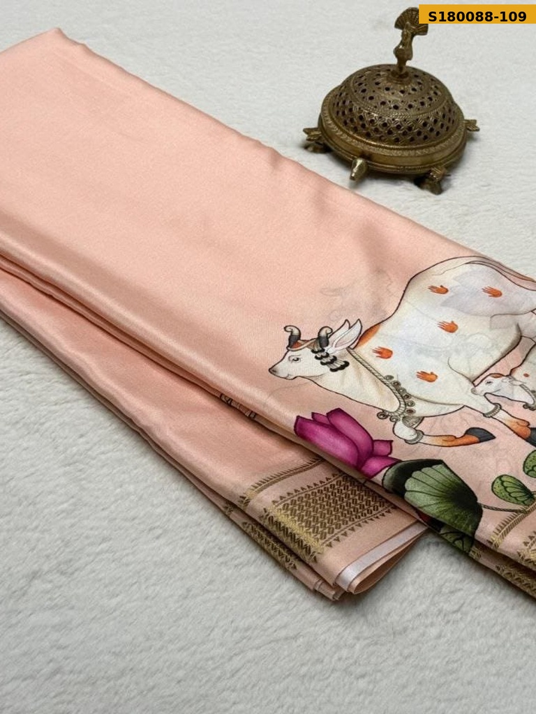Fancy Semi Crepe Printed Mysore Silk Saree