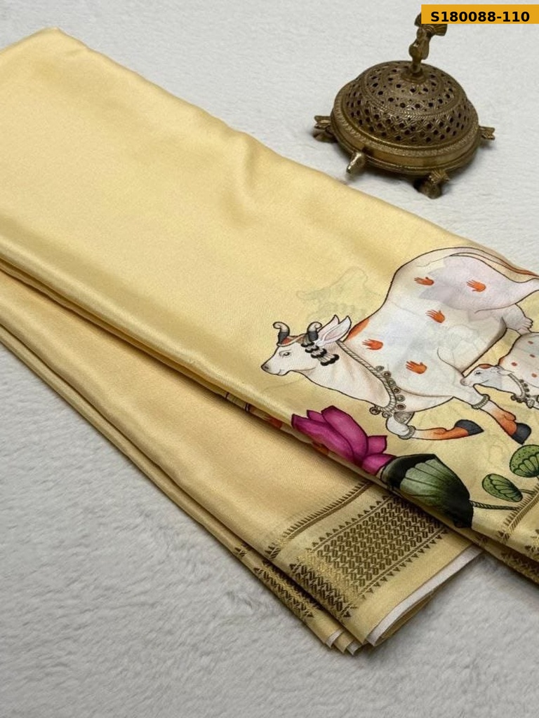 Fancy Semi Crepe Printed Mysore Silk Saree
