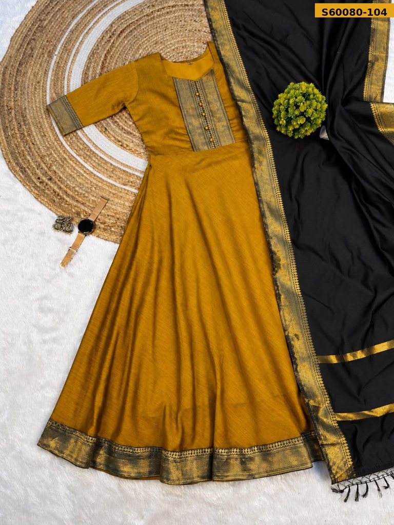 Fancy Mangalagiri Silk Cotton Anarkali Set