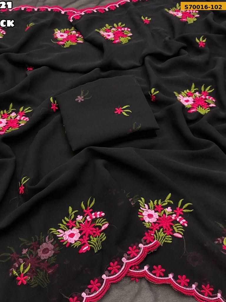 Fancy Faux Georgette Embroidery Work Saree