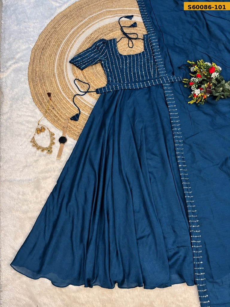 Fancy Blooming Vichitra Silk Gown With Dupatta