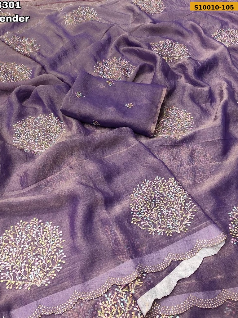 Fancy Moss Shining embroidery work sarees