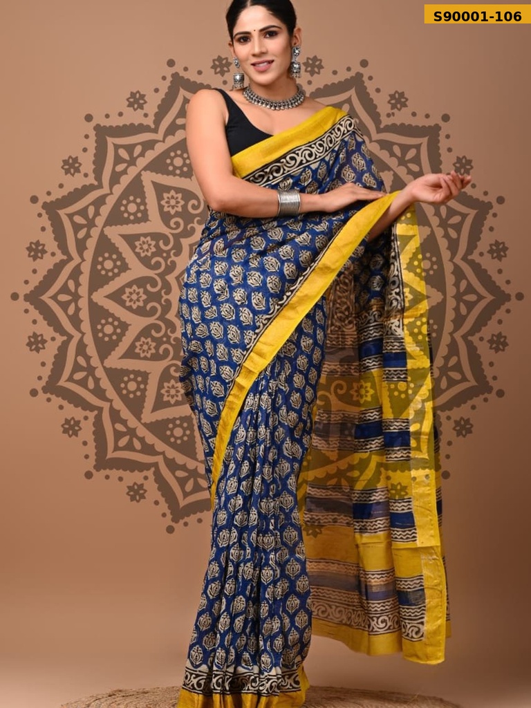 Handblock Printed Maheswari Silk Sarees