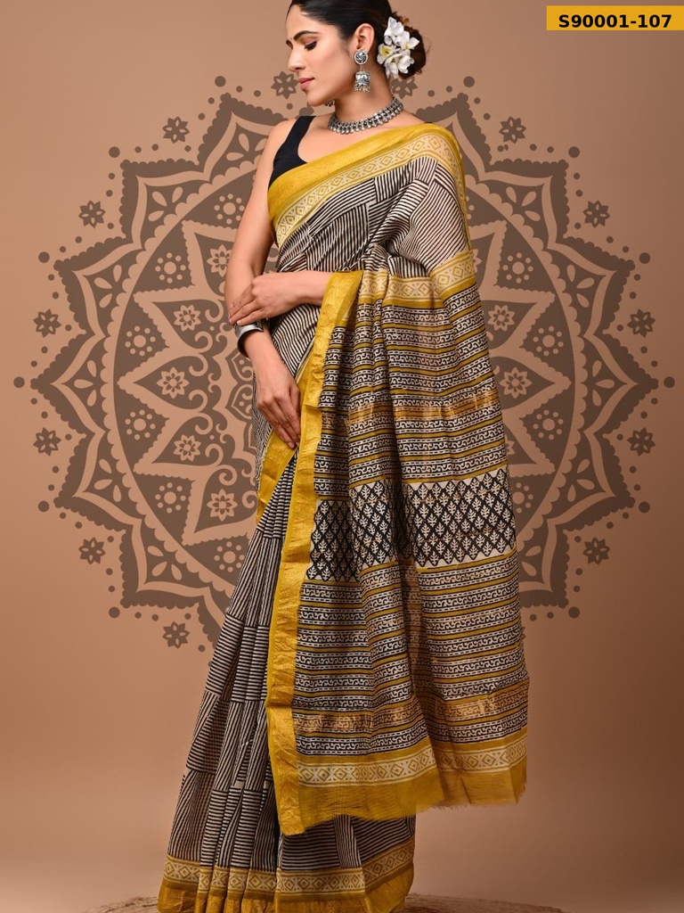 Handblock Printed Maheswari Silk Sarees