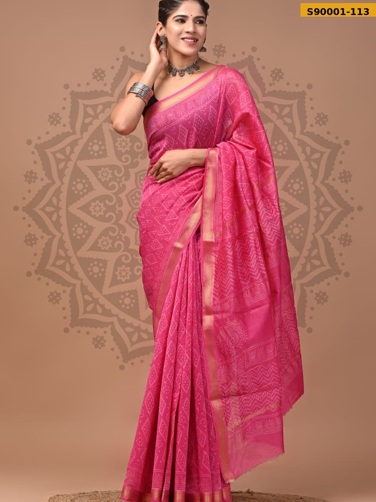 Handblock Printed Maheswari Silk Sarees