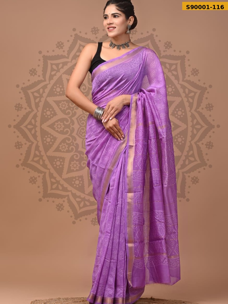 Handblock Printed Maheswari Silk Sarees