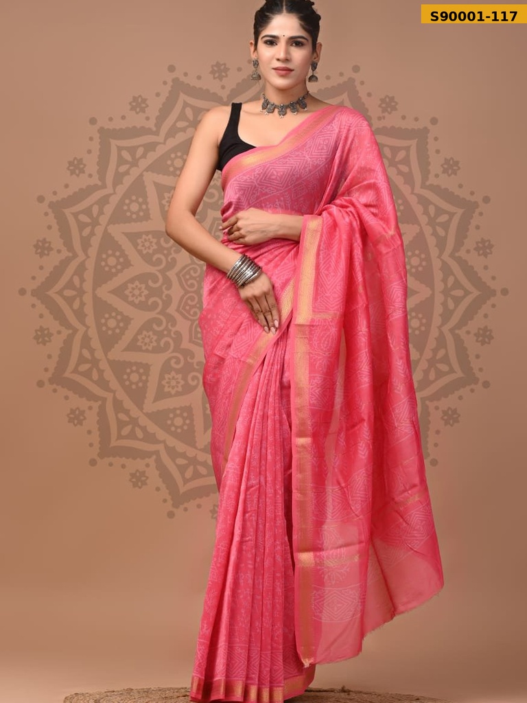 Handblock Printed Maheswari Silk Sarees