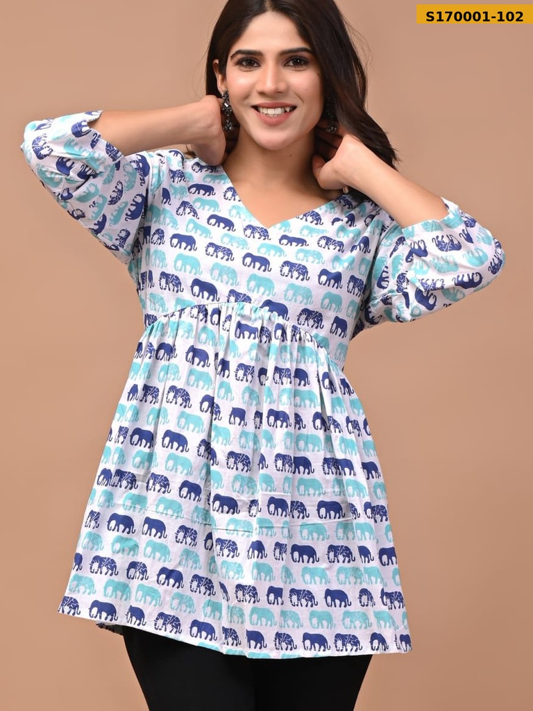 Fancy Cotton Aliya Cut Printed Short Kurti