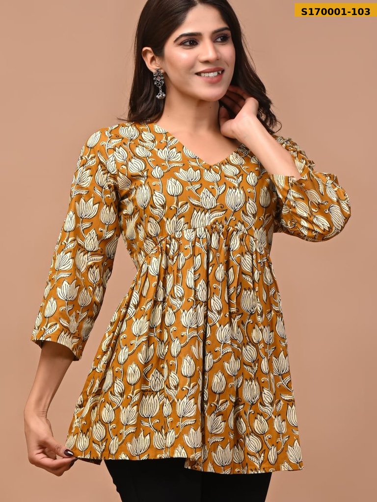 Fancy Cotton Aliya Cut Printed Short Kurti