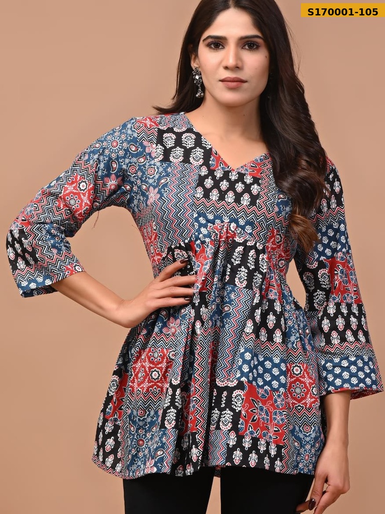 Fancy Cotton Aliya Cut Printed Short Kurti