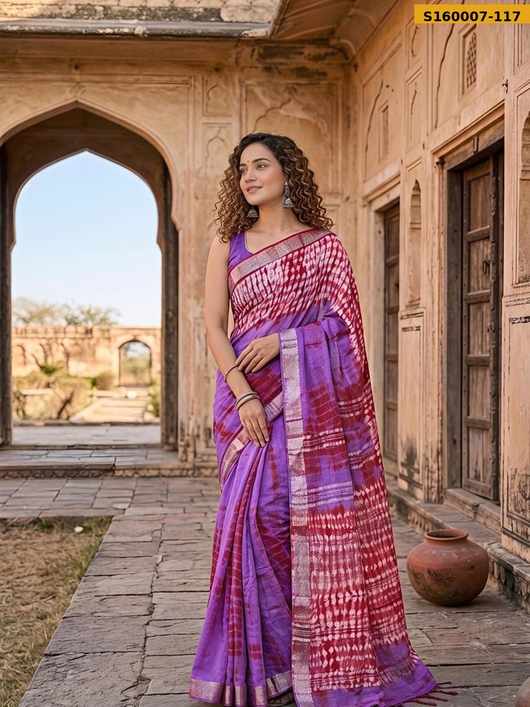 Fancy Handblock Print Linen Sarees