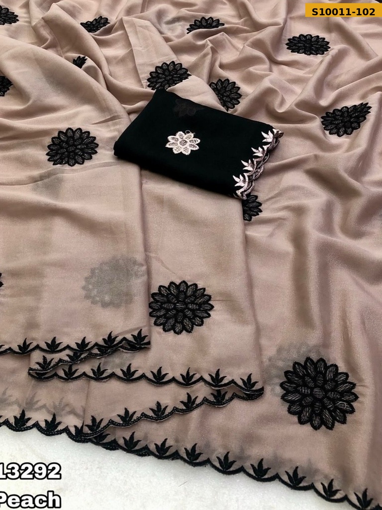 Fancy Star Georgette Embroidery Work Saree