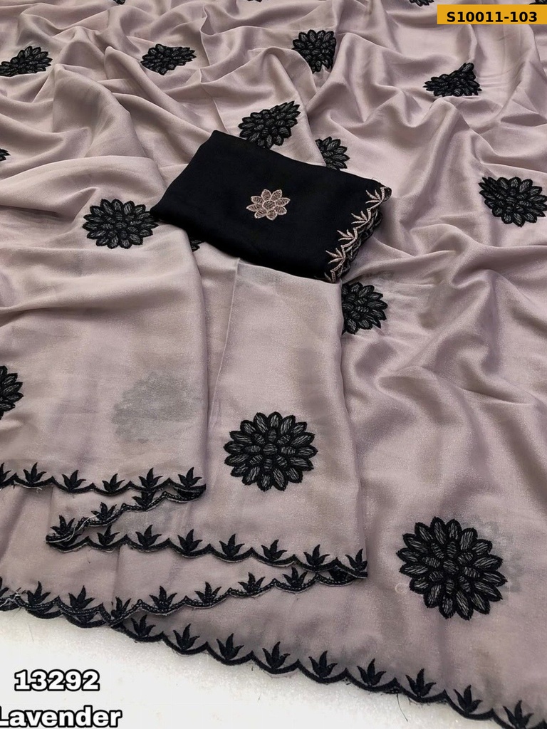 Fancy Star Georgette Embroidery Work Saree