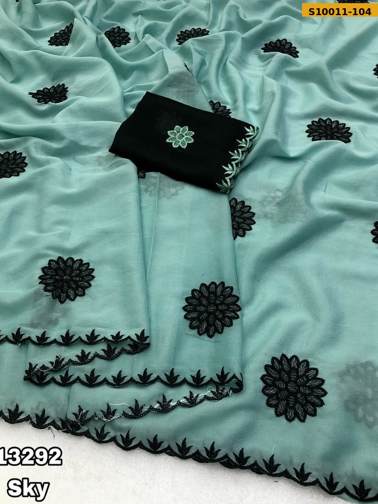 Fancy Star Georgette Embroidery Work Saree