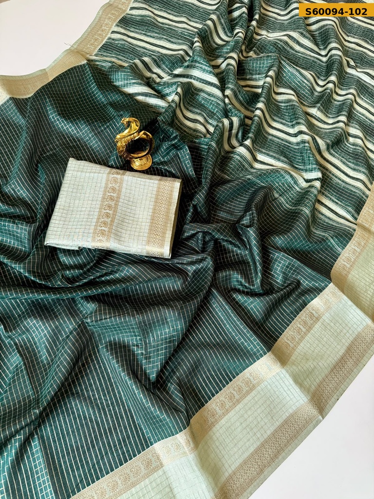 Fancy Tussar base Checks Sarees