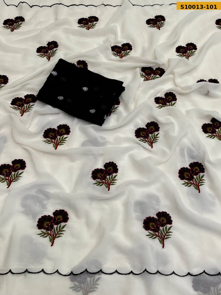 Fancy Chiffon Floral Embroidery Saree