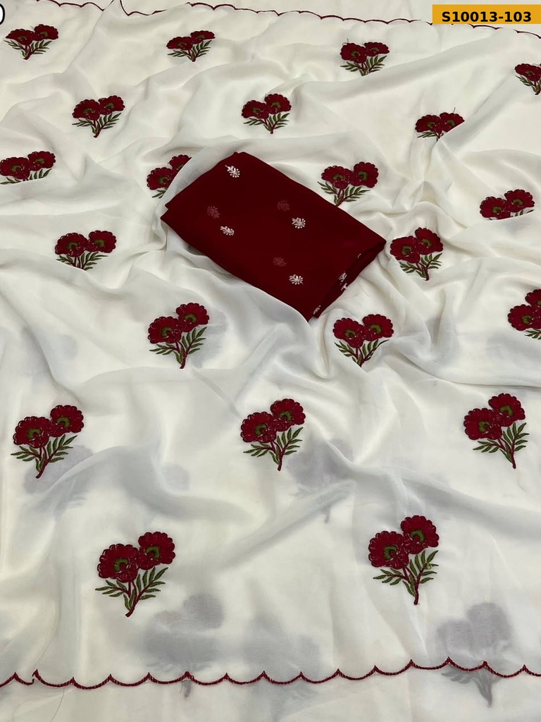 Fancy Chiffon Floral Embroidery Saree