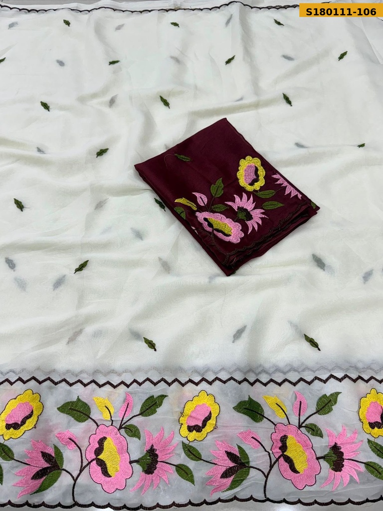 Fancy Star Georgette Embroidery Saree