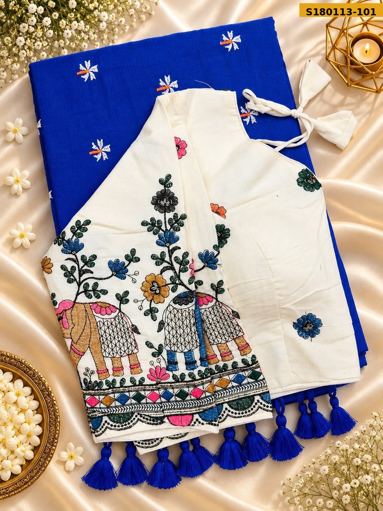 Fancy Khadi Cotton Embroidery Sarees