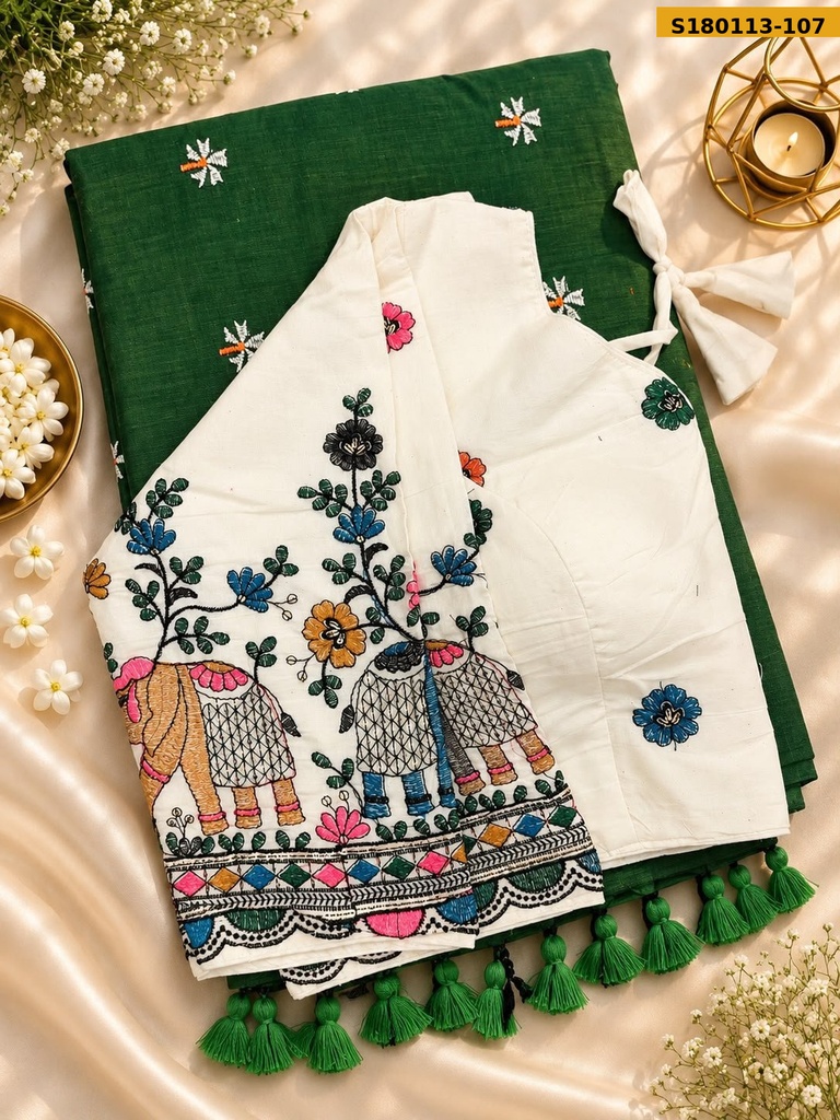 Fancy Khadi Cotton Embroidery Sarees