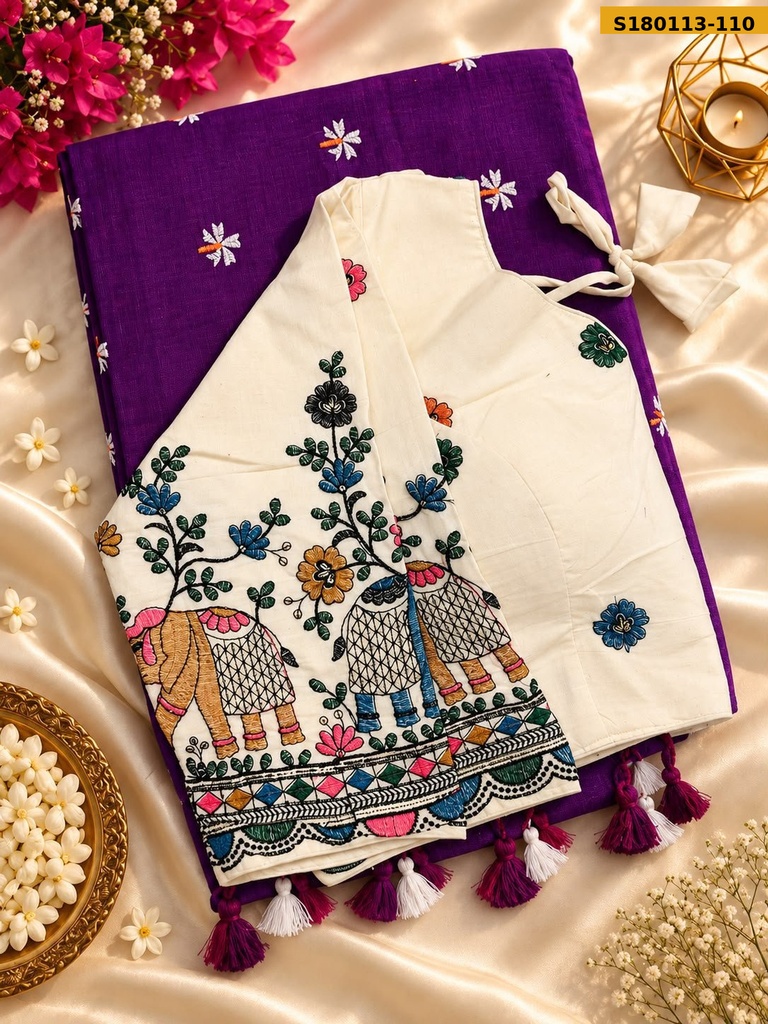 Fancy Khadi Cotton Embroidery Sarees