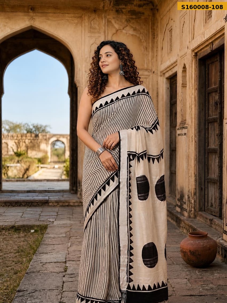 Fancy Handblock Print Linen Sarees