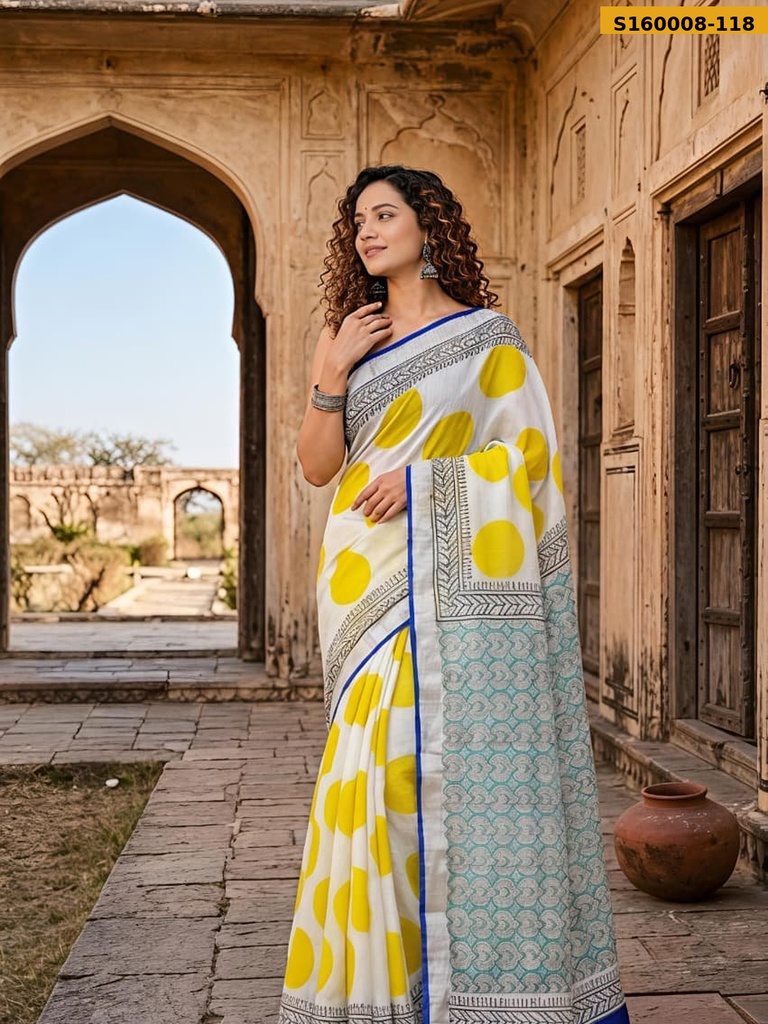 Fancy Handblock Print Linen Sarees